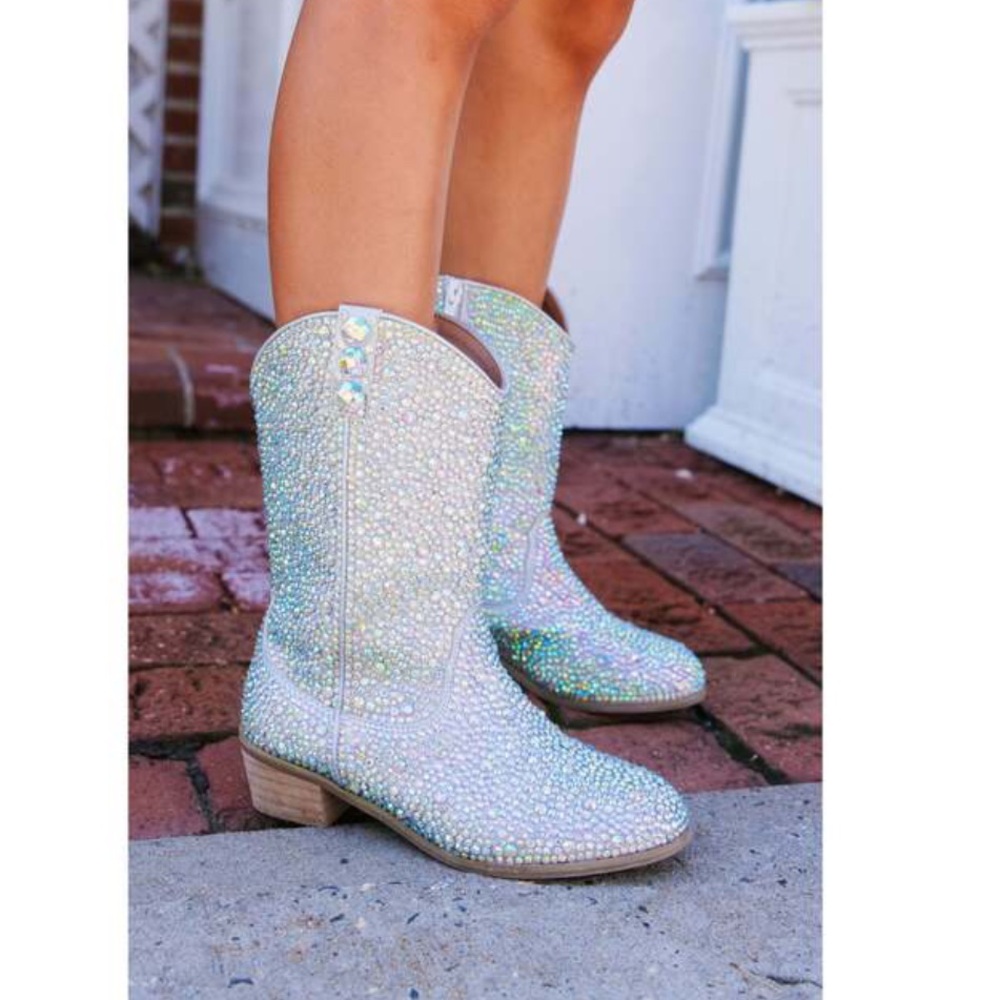 LOLA + THE BOYS Silver Crystal Cowgirl Boots